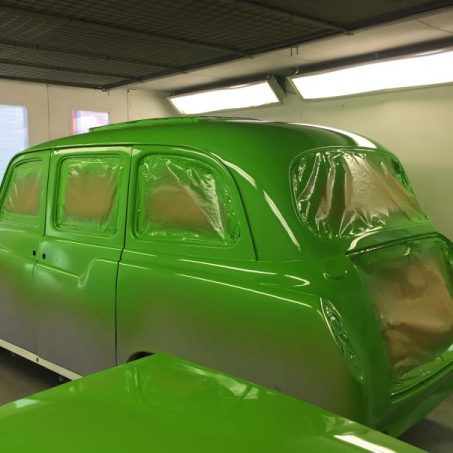 An image of a taxi in the Griffin Autos bodyshop