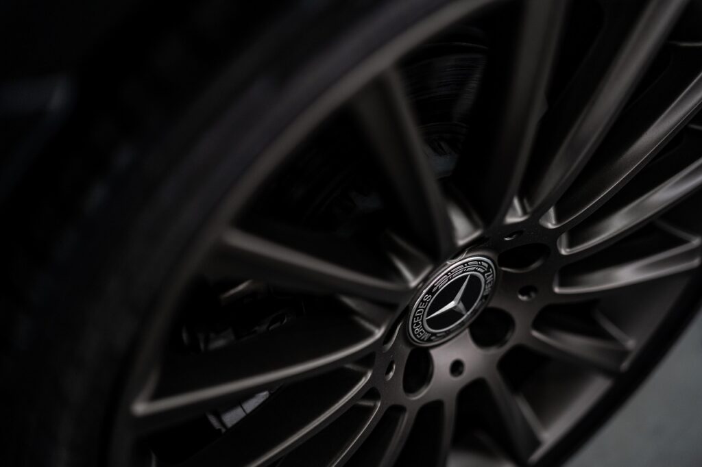 close up of mercedes wheel